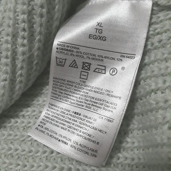 Banana Republic Wool Blend Popover Knit Sweater Butterfly Front Dusty Aqua XL - Picture 11 of 13